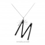 Silver jewelry long necklace with the letter M