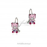 Teddy bear silver earrings with colorful enamel