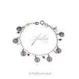 Silver bracelet with coins and colorful spinels HIT OF THE SEASON!