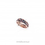 Silver gold-plated ring with pink zircon and turquoise