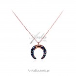 Silver necklace gold-plated with red gold with colorful zircons and turquoise
