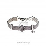 Silver MESH bracelet with zircons and hanging heart