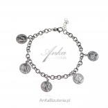 Silver bracelet COINS on a thick chain