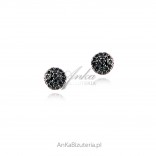 Silver earrings gold-plated with pink gold with black zircons