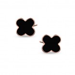 Silver CLOVER earrings gold-plated with pink gold with black enamel