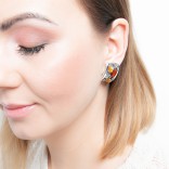 Silver earrings with colorful natural AMBER