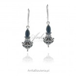 Oxidized silver earrings with sapphire