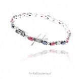 Silver bracelet with stones, natural sapphires, emeralds, rubies and marcasites