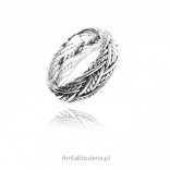Silver braid ring, oxidized