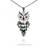 Silver OWL pendant with real pomegranates and marcasites