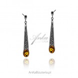 Oxidized silver earrings with amber