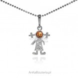 Silver pendant with amber GIRL