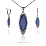 A set of silver jewelry with navy blue ulexite