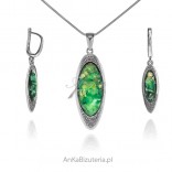 Silver jewelry with green synthetic opal