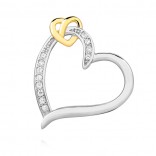 Silver pendant HEART IN HEART gold-plated with cubic zirconia