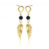 Gold-plated silver earrings with black onyx FEATHERS