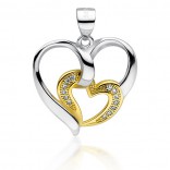 Silver pendant with a small heart in a large heart - gold-plated with cubic zirconia