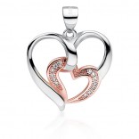 Silver pendant with a small heart in a large heart - gilded with rose gold with cubic zirconia