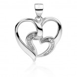 Silver pendant with a small heart in a large heart with cubic zirconia