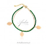 Gold-plated silver bracelet with green spinels MONSTER LEAF