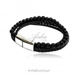 Men's bracelet made of leather and stainless steel
