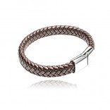 Men's bracelet made of leather and stainless steel - brown