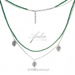 Silver necklace with green spinels MONSTER LEAF