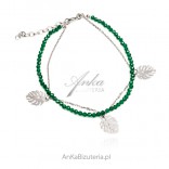 Silver bracelet with green spinels MONSTER LEAF