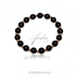 Men's black agate bracelet made of stainless steel, gold-plated with rose gold