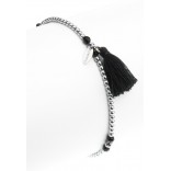 Silver bracelet with hematite and tassels