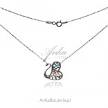 Silver necklace with a colorful zircon SWAN IN HEART