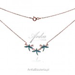 Rose gold-plated silver necklace DRAGONFLY with turquoise and Swarovski crystals