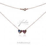 Rose gold-plated silver necklace with colorful cubic zirconia and TWO HEARTS