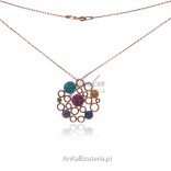 Rose gold-plated silver necklace with colorful cubic zirconia and turquoise