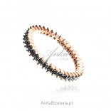 Gold-plated silver ring with rose gold and black zircon