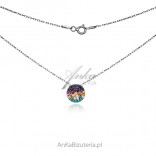 Silver necklace with colorful zircons and turquoise