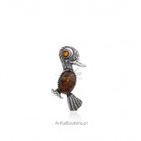 Silver Duck brooch with amber
