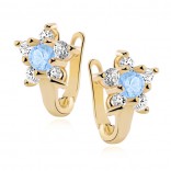 Silver children's earrings with gold-plated flowers with white and aquamarine