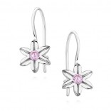 Silver flower earrings with pink zircon