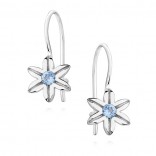 Silver flower earrings with blue zircon