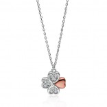Silver clover necklace with cubic zirconias gold-plated with rose gold
