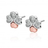 Silver clover earrings gold-plated with pink gold with cubic zirconia