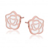 Rose gold-plated silver earrings with white enamel