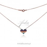 Rose gold-plated silver necklace with colorful zircons and turquoise HEART