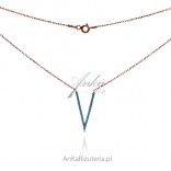 Rose gold-plated silver necklace with V-shaped turquoise