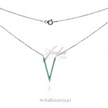 V-shaped silver necklace with turquoise