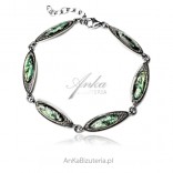 Silver bracelet with green synthetic opal