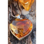 Beautiful silver pendant with Baltic amber HEART - unique