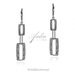 Kolczyki srebrne prostokąty wiszące karbowane - biżuteria włoska
