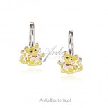 Silver earrings for children with yellow cats